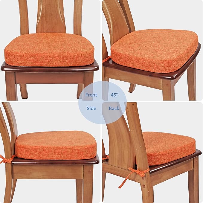 BUYUE Thickened 2.5" Friendly Woven Fabric Dining Chair Cushion, U-Shape High Density Foam Comfortable Chair Pad for Kitchen, Slip Resistant Indoor Seat Cushion (1 Piece, Orange)