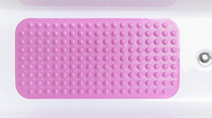 Large Non-Slip Bathtub & Shower Mat 31”x16” (Smooth/Non-Textured Tubs Only) Safe, Clean, Machine-Washable, Superior Grip&Drainage, Vinyl, Opaque Pink
