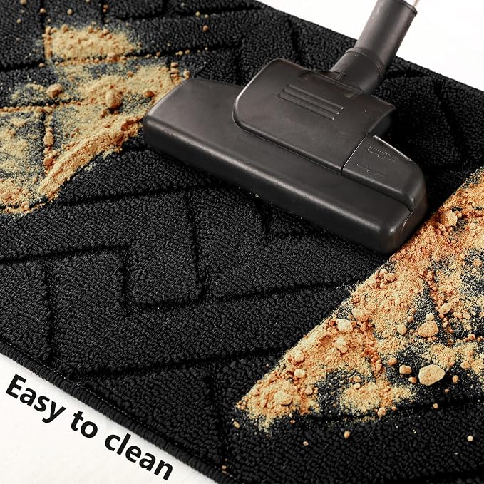 hicorfe Kitchen Runner Rugs and Mats Sets,2 Pieces Absorbent Non-Slip Kitchen Rug,Comfort Kitchen Mat for Floor,Washable for Kitchen,Hallway,Office,Sink,Laundry(24"x71"+24"x35",Black)