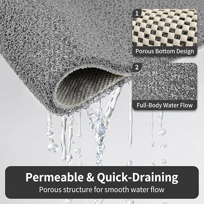 Non Slip Shower Mat, 16 x 40 Inch Anti Slip Shower Mats for Inside Shower, Quick Drying Extra Large Bathtub Mat, Cuttable Soft PVC Loofah Bath Mats for Wet Area, Bathroom, Sink (Grey)