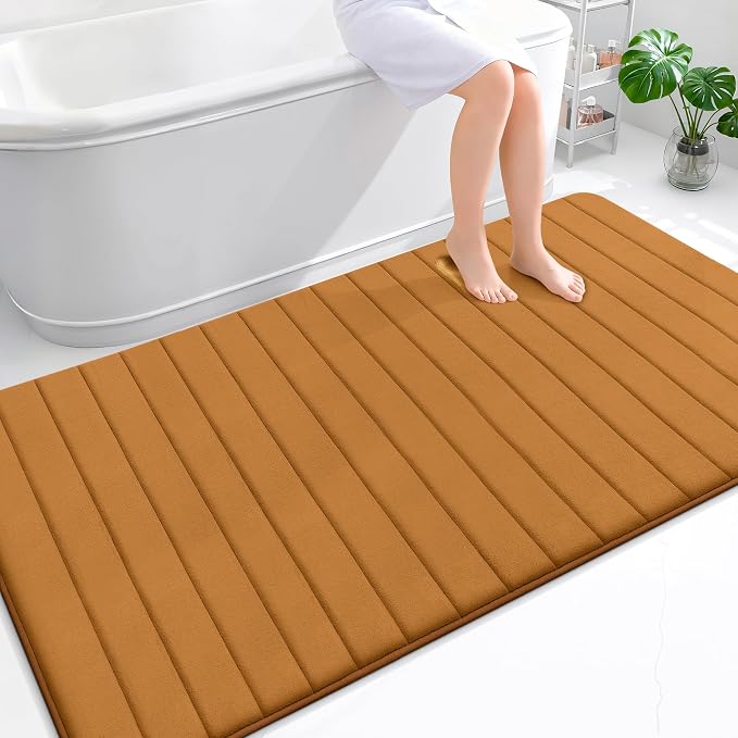 OLANLY Memory Foam Bath Mat 70x46, Super Soft Absorbent Bathroom Rugs, Quick Dry, Machine Washable Shower Floor Rugs, Bathmat Carpet, Bathroom Home Decor Accessories, Ochre