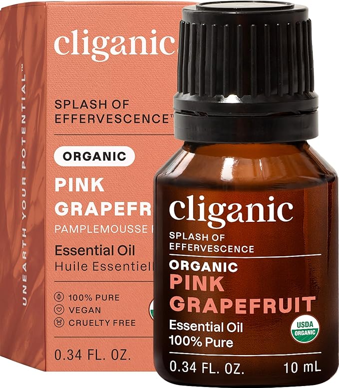 Cliganic Organic Pink Grapefruit Essential Oil, 100% Pure Natural, for Aromatherapy | Non-GMO Verified