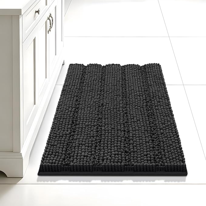Bcoimo 24"×17" Chenille Bath Mat – Non-Slip with Backing Bath Rug Ultra-Absorbent and Machine Washable Bathroom Mat Quick-Dry Design. Ideal for Bathroom and Tub Areas