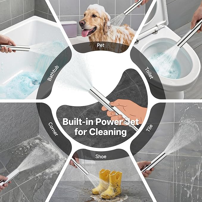 Veken All Metal Shower Head with Handheld, Luxurious Square Spa-like Double Rain Shower Heads,Power Wash Wand,Dual High Pressure Detachable 8" Small Rainfall Showerhead with Spray Combo,Chrome,Sliver