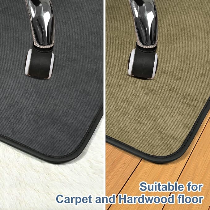 Corduroy Heavy Duty Office Chair Mat for Carpet & Hardwood Floors, Tri-Fold Floor Mat, Desk Chair Mat for Carpeted Floors and Hardwood Floor for Home Office Dark Grey