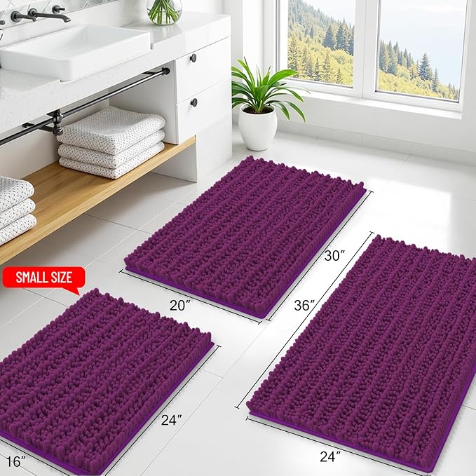 Smiry Bathroom Rugs Mat 24x16, Extra Soft Absorbent Chenille Bath Rugs, Non Slip Rubber Backing Machine Washable Quick Dry Bath Mats for Bathroom Floor, Tub, Shower, Home Decor Accessories, Violet