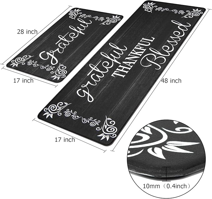 HEBE Anti Fatigue Kitchen Mat Set of 2 Non Slip Cushioned Kitchen Mats for Floor Waterproof Farmhouse Kitchen Rugs and Mats Set Comfort Standing Desk Mat Carpet for Sink,Office,Laundry