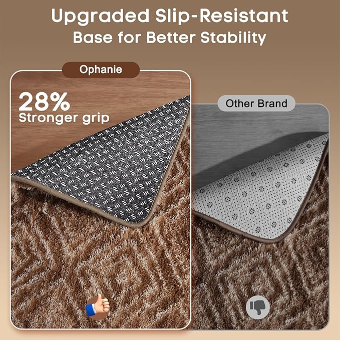 Ophanie 9x12 Brown and White Diamond Striped Rugs for Living Room,Large Fluffy Shag Fuzzy Plush Soft Carpets, Shaggy Rug for Bedroom, Carpet for Kids Boys Girls Dorm Nursery Home Decor Aesthetic
