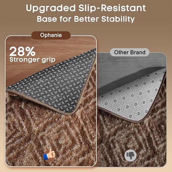 Ophanie 6x9 Brown and White Diamond Striped Rugs for Living Room,Large Fluffy Shag Fuzzy Plush Soft Carpets, Shaggy Rug for Bedroom, Carpet for Kids Boys Girls Dorm Nursery Home Decor Aesthetic