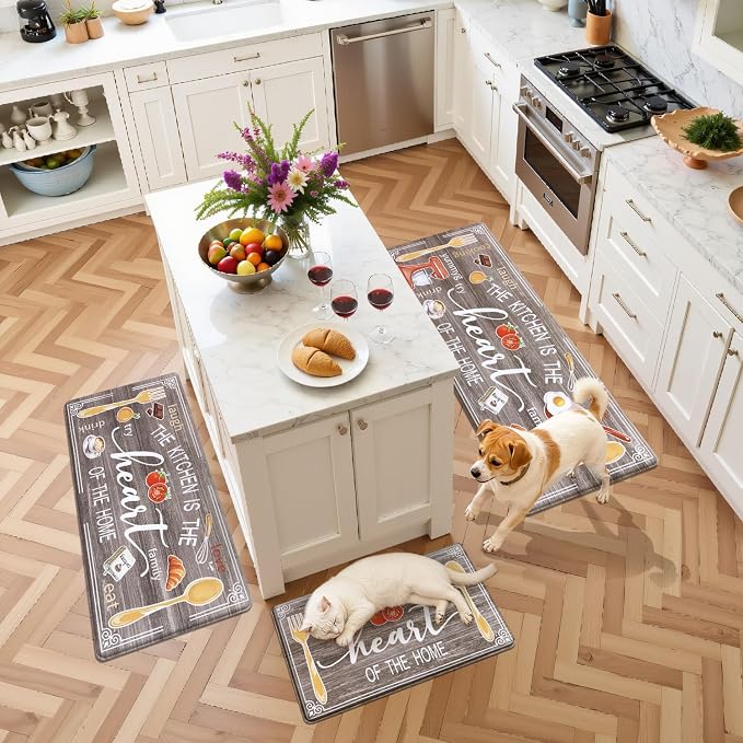 Yamaziot Anti Fatigue Kitchen Rug Set of 3, Non-Slip Waterproof Farmhouse Cushioned Comfort Standing Floor Mat for Kitchen, Office, Sink, Laundry