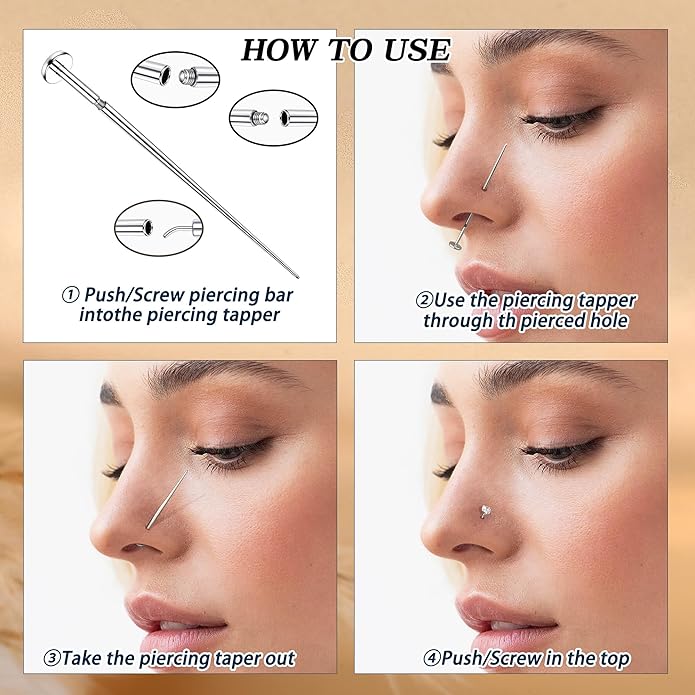 GEMQUEEN Piercing Taper Ball Grabber Tool for Changing Jewelry - 14G 16G 18G 20G Stainless Steel Flat Back Earrings Applicator Tool Threadless Insertion Pin Thread Body Piercing Kit for Ear Nose Lip