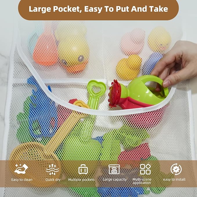 2PCS Mesh Shower Organizer Hanging,Shower Curtain Liner Pockets Hanging with Pockets Quick Dry Cruise RV Camper Bathroom Organizer with Shower Curtain Hooks