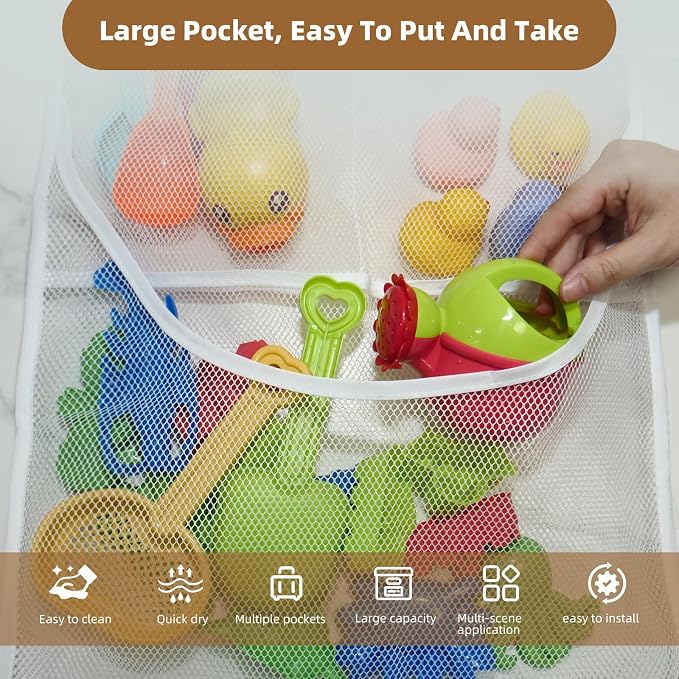 Mesh Shower Caddy Hanging,Hanging Mesh Pockets Shower Curtain Liner Pockets Hanging with Pockets Quick Dry Cruise RV Camper Bathroom Organizer with Shower Curtain Hooks