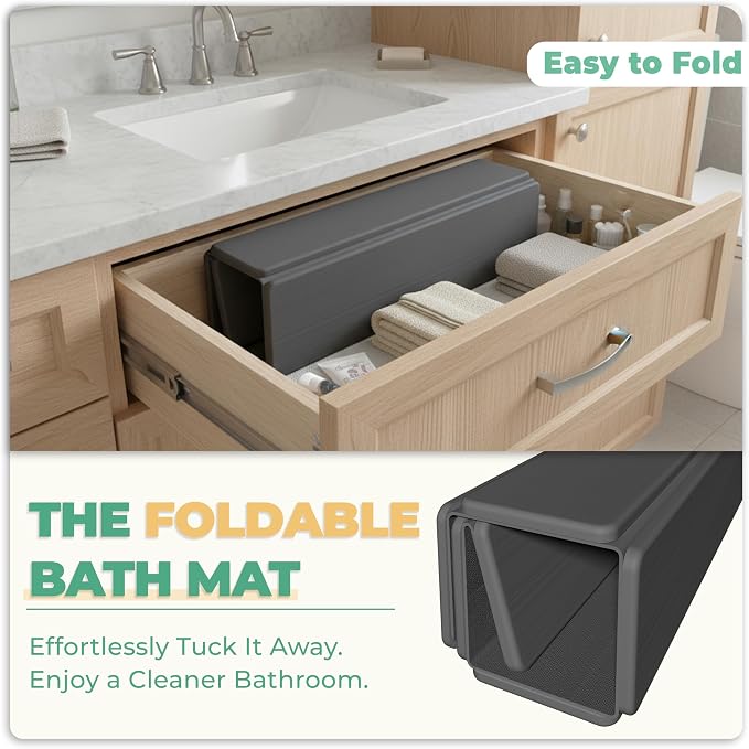 SYIPO Stone Bath Mat - Non-Slip Foldable Diatomite Bath Mat 23.6 x 15.3”, Super Absorbent & Quick Drying Bathroom Mat | Easy to Clean Shower Floor Mat, Dark Gray