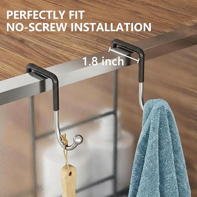OMAIRA Over The Door Shower Caddy, 3-Tier Hanging Shower Organizer with 8 Hooks & Soap Holder, Height-Adjustable Rustproof Bathroom Shelf for Shower Door, No Drilling Storage Rack, Sliver
