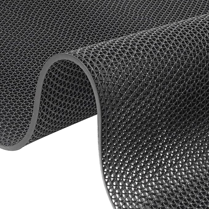 Drainage Non Slip Mats 3'x10' Heavy Duty Commercial Floor Mat Mesh Hollow Door Mat Roll for Swimming Pool Bathroom Kitchen Garage Indoor Outdoor Wet Area (Black, 0.9×3M/3×10FT)