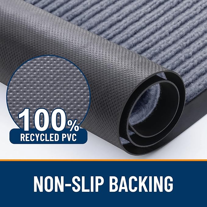 OLANLY Front Door Mat Indoor Outdoor Entrance, 2-Pack 29.5 x 17 Inch, Waterproof Heavy Duty Doormat, Fade Resistant, Low Profile, Easy Clean Patio Porch Welcome Floor Mats for Entry, Ash Grey