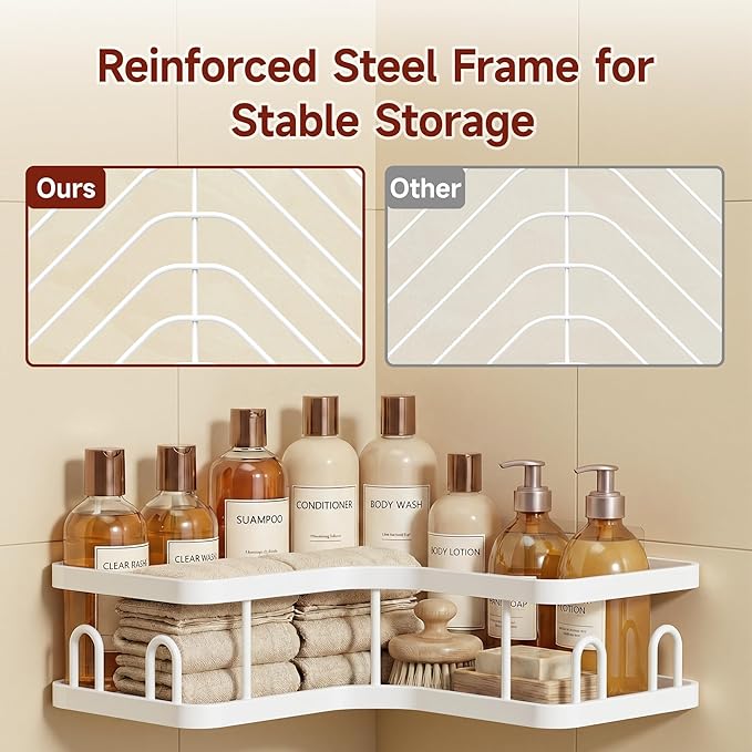 Veken Corner Adhesive Shower Caddy 3-Pack with Soap Holder&Hooks,No Drilling Shower Shelves,Rustproof & Waterproof Bathroom Organizers and Storage,Rack for Small Spaces, Kitchen&Rental-Friendly,White