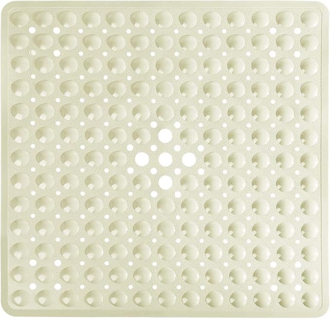 Yimobra Shower Mat 21X21 Inch Square, Non Slip Bathtub Mat with Large Suction Cups&Drain Holes, Soft Fast Dry Shower Stall Mats for Inside Shower, Machine Washable BPA-Free, Bath Essentials, Beige