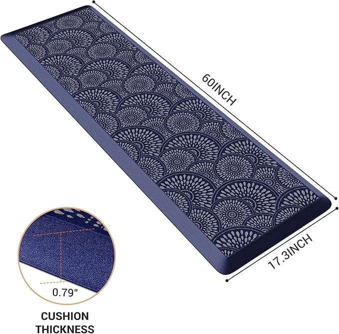 Mattitude 4/5 Inch Kitchen Mat, 17.3x59in Heavy Duty Ergonomic Comfort Foam Standing Desk Mat, Waterproof Non-Slip Standing Mats and Rugs for Kitchen, Office, Blue