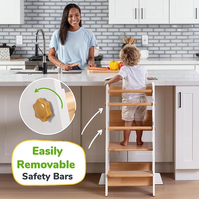 OCODILE Toddler Standing Tower - Adjustable Height Toddler Kitchen Stool Helper - Ideal Kids Kitchen Step Stool for Learning New Skills - Extra Secure with Safety Feet - White