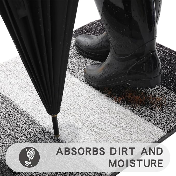 Kitinjoy Indoor Outdoor Door Mat, 70x35 Non-Slip Absorbent Dirt Trapper, Low-Profile Washable Inside Entrance Front Floor Mat, Sturdy Soft Entry Doormats for Entryway, Grey