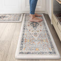 Collive Boho Kitchen Mats for Floor 2 PCS, Cushioned Anti Fatigue Kitchen Floor Mat Non-Skid Waterproof Sink Rug, Blue/Multi Comfort Standing Desk Mat for Office, Home, 17.3"x29"+17.3"x47"