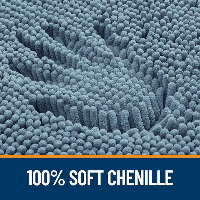 OLANLY Bathroom Rugs 35x24, Extra Soft Absorbent Chenille Bath Rugs, Rubber Backing Quick Dry, Machine Washable Bath Mats for Bathroom Floor, Tub and Shower, Home Decor Accessories, Airy Blue