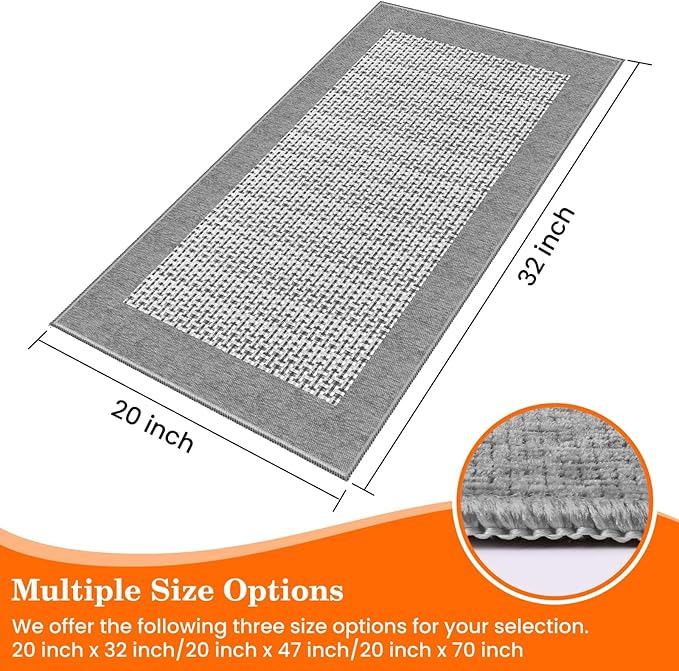 StepRite Kitchen Rugs, Kitchen Mats for Floor, 32"x20" Non-Slip Machine-Washable Kitchen Throw Rug, Light Grey