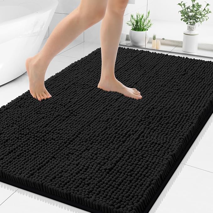 Smiry Luxury Chenille Bathroom Rugs 48x32, Extra Soft and Absorbent Shaggy Bath Mat, Machine Washable, Non-Slip Plush Carpet Runner for Tub, Shower, and Floor, Home Decor Accessories, Charcoal Grey