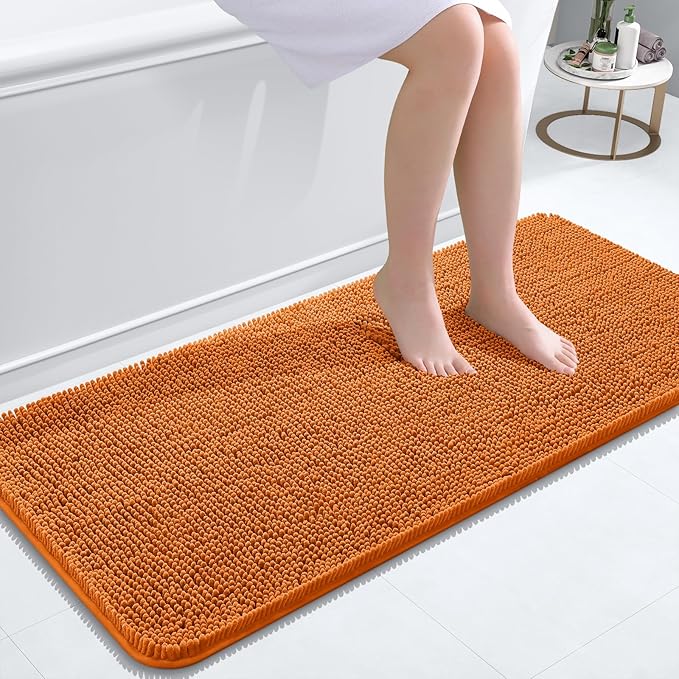 OLANLY Bathroom Runner Rugs 47x20, Extra Soft Absorbent Chenille Bath Rugs, Rubber Backing Quick Dry, Machine Washable Long Bath Mats for Bathroom Floor, Tub and Shower, Home Decor Accessories, Clay