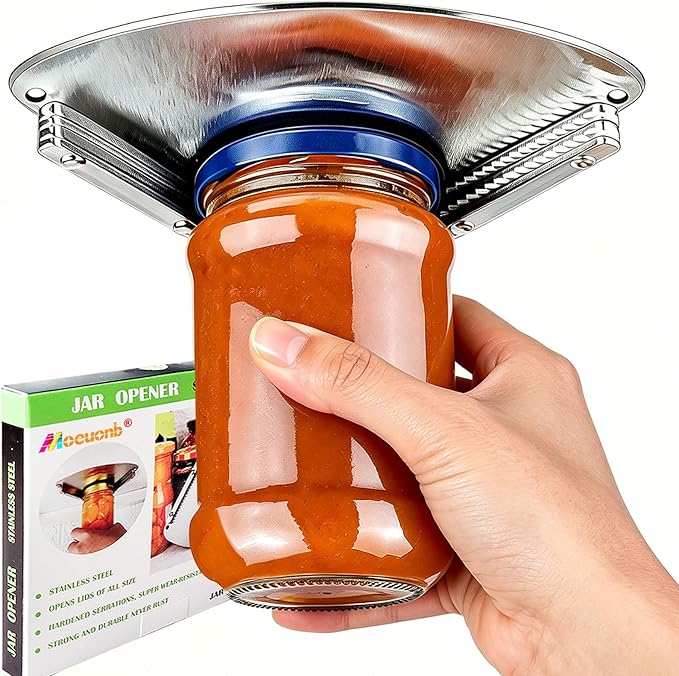 Moeuonb latest Under Cabinet Jar Opener for Seniors, Stainless Steel Jar Opener for Weak Hands, Jar Lid & Bottle Cap Opener Tool, Under Counter Can Opener, One Handed Jar opener