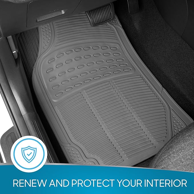 BDK ProLiner Floor Mats for Cars Trucks SUV, 4-Piece All-Weather Car Mats with Universal Fit Design, Durable Car Floor Mats with Capture Ridges, Waterproof Rubber Floor Mats for Cars (Gray)
