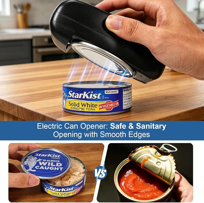 Electric Can Opener, LED Display USB Rechargeable, Automatic Hands-Free Smooth Edge, Compact Cordless, Kitchen Use for Seniors & Arthritis (Black)