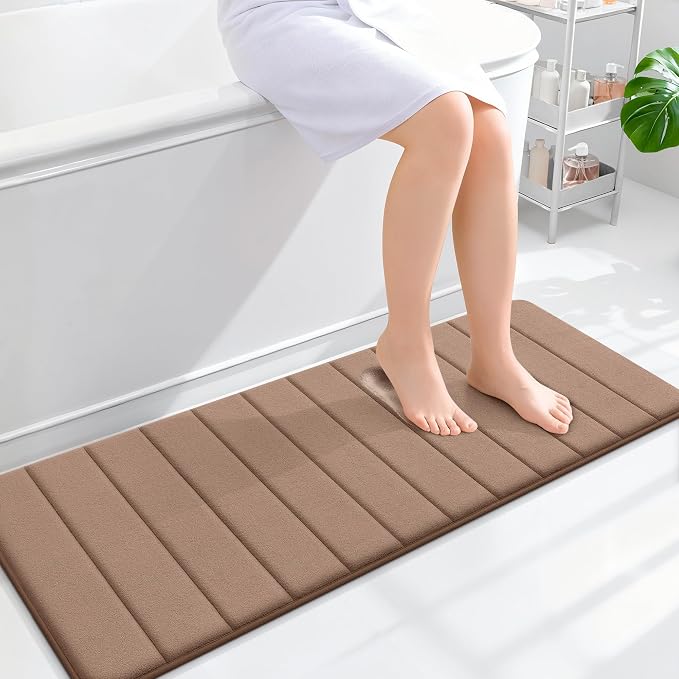 OLANLY Memory Foam Long Bathroom Rugs Runner 47x17, Super Soft Absorbent Bath Mat, Quick Dry, Machine Washable Shower Floor Rugs, Bathmat Carpet, Bathroom Home Decor Accessories, Mocha