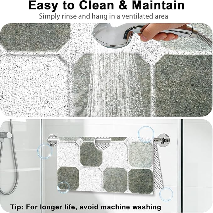 Square Shower Mat Non Slip: 24x24 Inch Extra Large Shower Mats for Inside Shower, Non Slip Shower Mat with Drain Hole in Middle- Anti Slip Shower Floor Mat, Loofah Shower Stall Mats for Elderly