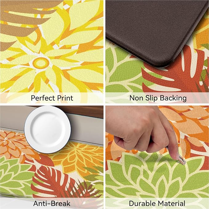 Arenarug Kitchen Mats for Floor 2PCS Cushioned Anti Fatigue Kitchen Mats Waterproof Non Slip Kitchen Rug Set Foam Standing Mat for Sink, Laundry, Office, 24"x39"+24"x59", Maple Orange