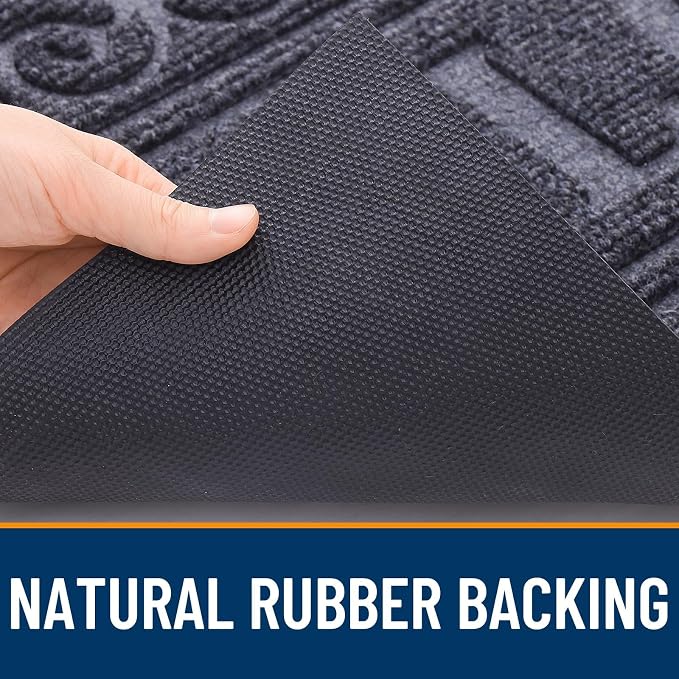 OLANLY Welcome Door Mat Indoor Outdoor Entrance, Heavy Duty Sturdy Front Door Mat, Waterproof All-Weather Doormat, Stain Resistant, Low Profile, Easy Clean Patio Entryway Mat, 59 x 35, Medium Grey