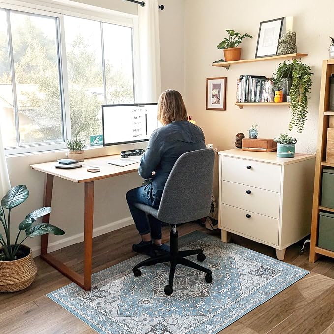 Office Chair Mat for Hardwood Floor & Tile Floor,36"X 48" Heavy Duty Desk Chair Mat for Hard Floors, Under Desk Rug for Rolling Computer Chair,Anti Slip,Low Pile Carpet Floor Protector-Blue