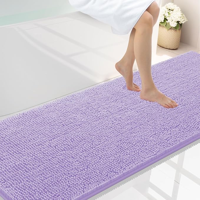 Smiry Luxury Chenille Bathroom Rugs 70x24, Extra Soft and Absorbent Shaggy Bath Mat, Machine Washable, Non-Slip Plush Carpet Runner for Tub, Shower, and Floor, Home Decor Accessories, Purple