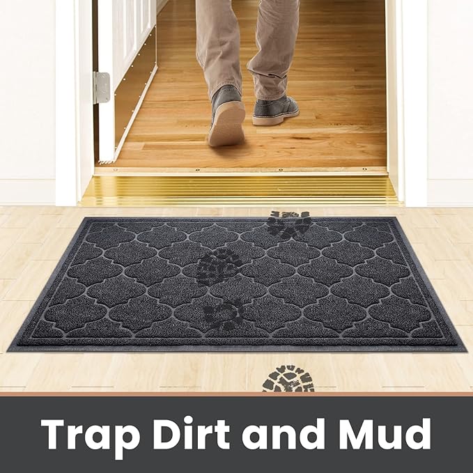 LuxStep Door Mat Large Indoor Outdoor Doormat, Non-Slip Low-Profile Design Floor Mat, Durable Trap Dirt and Dust Front Door Welcome Mat for Entryway,Patio,Garage,High Traffic Areas,(Black, 17"x30")