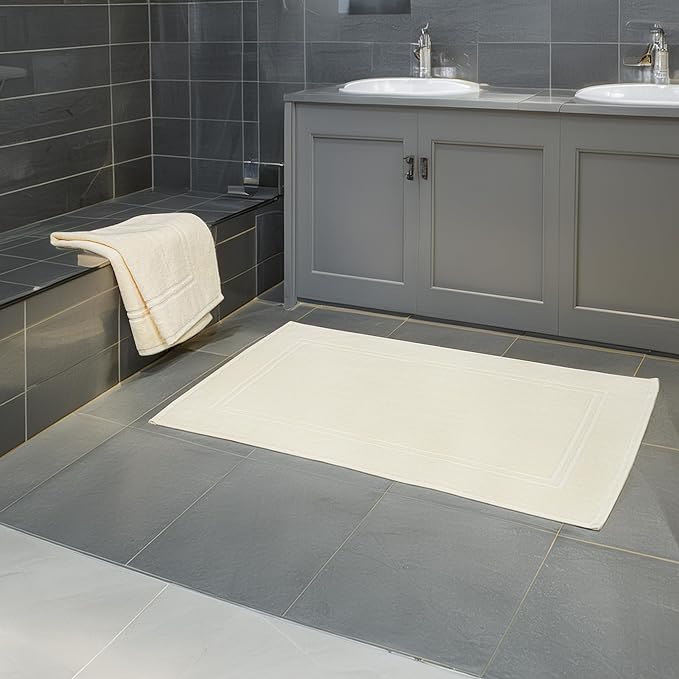 Tens Towels Pack of 2 Bath Mats 100% Cotton, 20 x 32 Inches, Super Absorbent, Hotel Quality Premium Floor Towels, Luxurious, Soft & Quick Dry, Not a Bathroom Rug (Ivory)