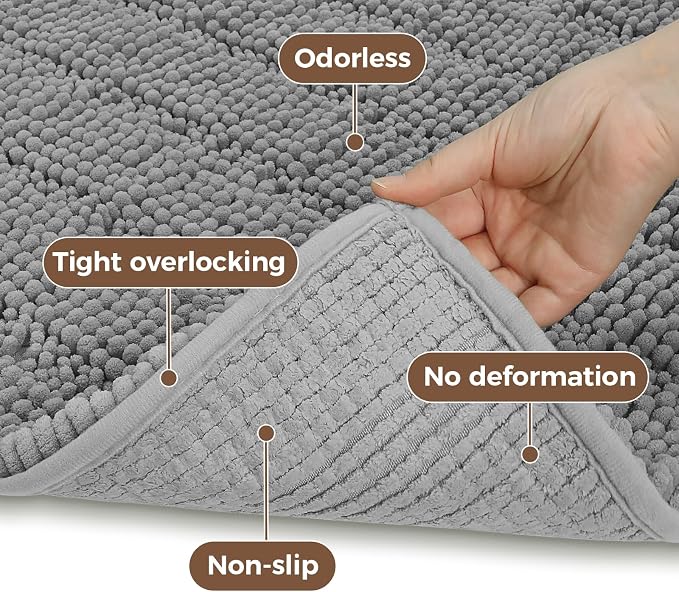 Bcoimo Large Bathroom Rug, Chenille Bath Mat with High Low Pile Design, Soft Absorbent Non Slip Bath Rug, Machine Washable Quick Dry Mat for Shower, Tub, Sink and Vanity