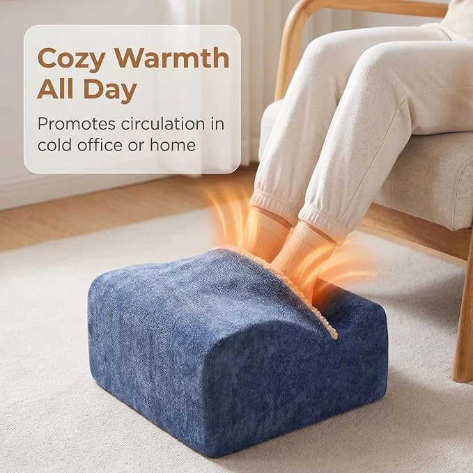 Foot Rest for Under Desk at Work, Office Footrest with Warm Feet Pocket,Ergonomic Under Desk Footrest with Washable Cover, Stool for Office Chair & Back &Pain Relief, (Blue+)