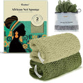 CORATED African Net Sponge Authentic, Shower Loofah Exfoliating Bath Sponge, Body Scrubber for Women Daily Use Body Care, Travel Portable Bath Accessories for Bathroom (Olive Green & Light Green)