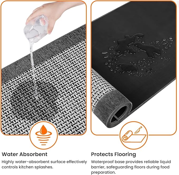 StepRite Kitchen Rugs, Kitchen Mat for Floor, 47"x20" Non-Slip Machine-Washable Commercial Floor Mat, Absorbent Heavy-Duty Rug for Office & Home, Sink Standing Mat, Entryway Carpet, Door Mat, Grey