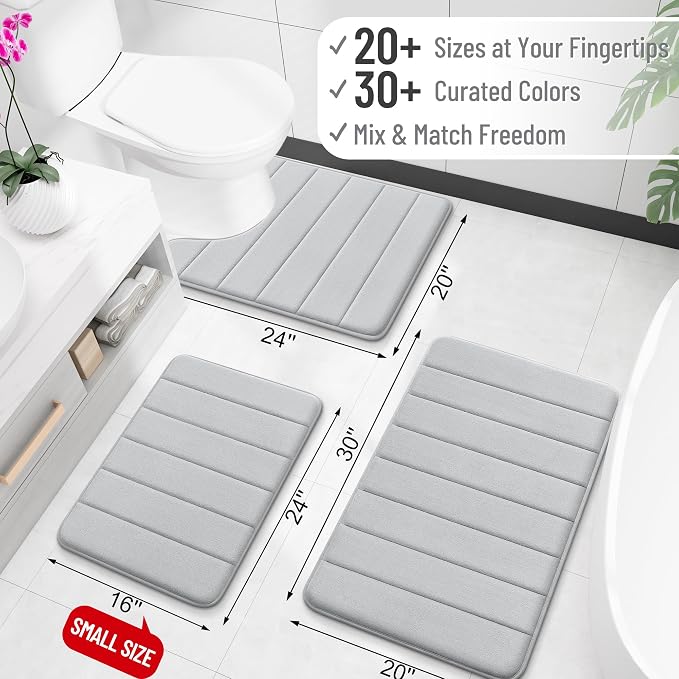 OLANLY Memory Foam Bath Mat 70x46, Super Soft Absorbent Bathroom Rugs, Quick Dry, Machine Washable Shower Floor Rugs, Bathmat Carpet, Bathroom Home Decor Accessories, Light Gray