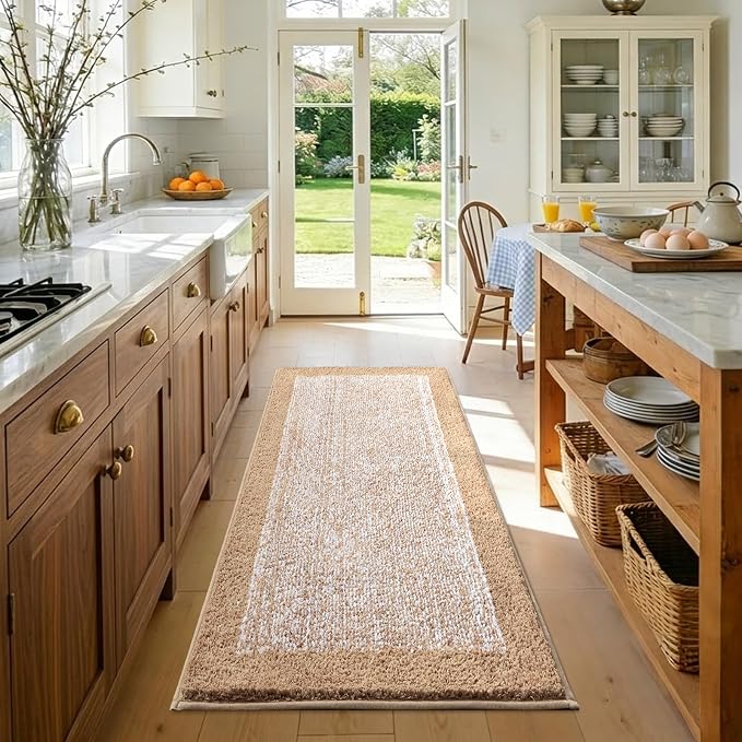 44x24 Large Bathroom Rugs Washable Non Slip, Beige Bath Mat for Bathroom Floor Tub, Soft Absorbent Quick Dry Mats for Shower, Bathtub,Home Decor