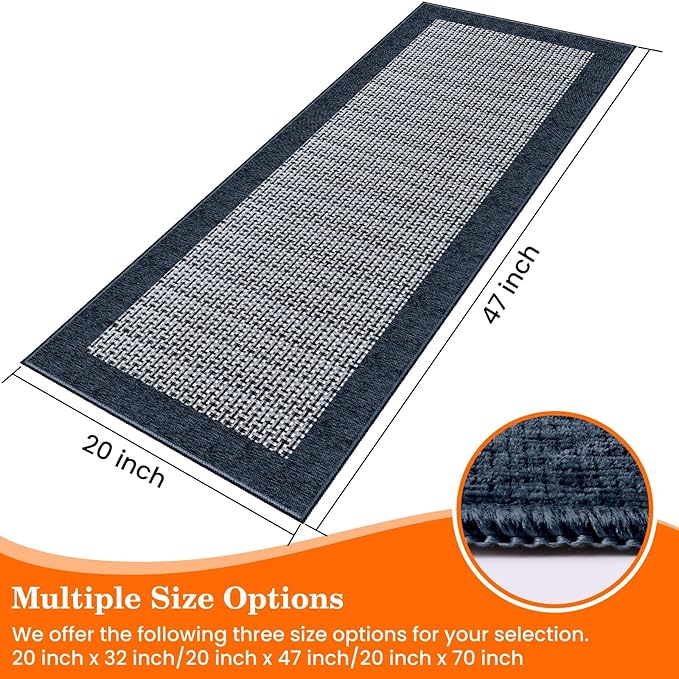 StepRite Kitchen Rugs, Kitchen Mat for Floor, 47"x20" Non-Slip Machine-Washable Commercial Floor Mat, Absorbent Heavy-Duty Rug for Office & Home, Sink Standing Mat, Entryway Carpet, Navy Blue