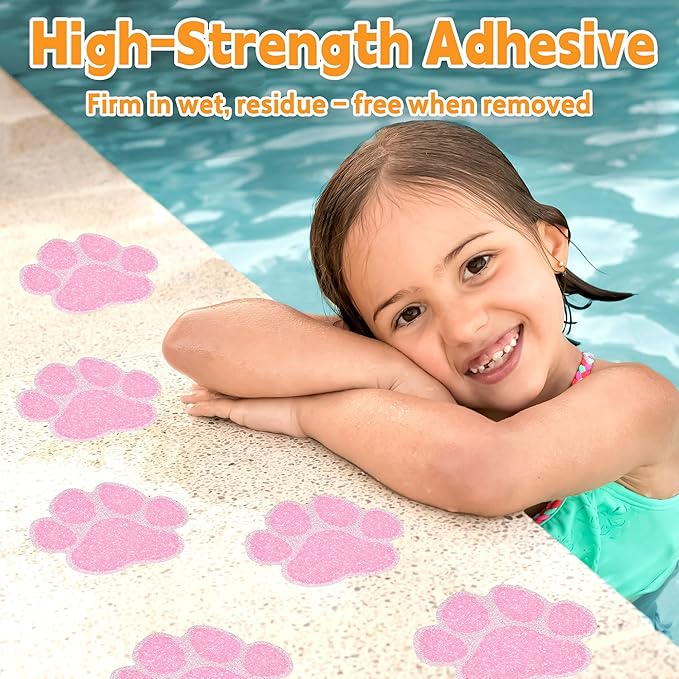 Secopad Non-Slip Bathtub Stickers, 20 PCS Large Safety Bathroom Tubs Showers Treads Adhesive Decals with Scraper (Pink)